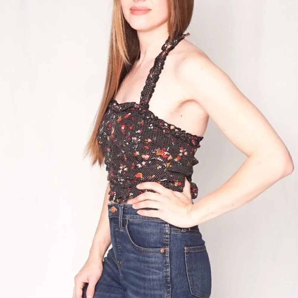 Free People Suns Out Floral Smocked Cropped Halter Top
